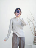 Folded Women's Clothing New Simple Classic Long-Sleeved Top Lady High-End Wrinkle Bottom Shirt