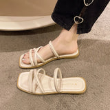 Wind Sandals Female 2025 Summer New Two Wear Thin Belt Low Heel Square Head One Word Belt With A Skirt Roman