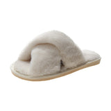 Zingj Slippers Female 2023 Autumn And Winter New Women Flat Toe Home Cross Plush Slippers- Outfit