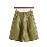 Fashion PU Leather Shorts Women's Autumn Winter Bermuda Elastic Waist Loose Five Points Leather Trouser Plus Size