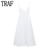 White Slip Dress Woman Backless Long Dress Women Beach Sexy Summer Dresses Woman 2023 Ruched Sleeveless Party