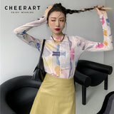 Designer Long Sleeve T Shirt Pink Mesh Top Aesthetic Clothes See Through 2021 Trend Fashion Women Bodycon Y2k