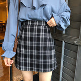 Black Plaid Mini Pencil Short Skirt School Female Women High Waist Fashion Office Lady Skirts Womens Mujer Plus