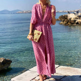 Hot Style Women's Fashion Deep V Collar Long Print Beach Holiday