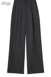 Gray Striped Pants Women High Waist Baggy Pants Woman Office Casual Summer Women's Pants Y2k Streetwear Wide Leg