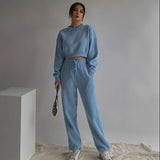 Autumn Spring Two Piece Set Women Tracksuits Harajuku Sweatshirts Elastic Waist Sweatshirt