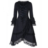 Alt Gothic Punk Midi Dress Irregular 90s Lace Up High Low Women Autumn Long Sleeve 5XL Black Vintage Victorian Party