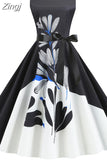 Dress Women Vintage Elegant Party Dress Retro Swing Floral Print Sleeveless Casual Midi Sundress