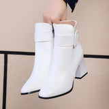 Black Thick High Heel Ankle Boots Women 2020 Pointed Toe Keep Warm Elegant Short Booties Ladies Ankle Buckle