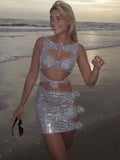 High-End Women's New Sexy Hollow Tight-Nuffed Ass Flower Decoration Dress Temperament Hot Diamond
