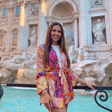 Casual Printed Women Long Blouse With Belt Loose Shirt High Waist Kimono Summer Shorts 2 pieces Optional Set