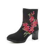 Zingj Boots Ankle Boots Embroidered Cloth Shoes Spring High Heels Velvet Canvas Thick Heel Plus Size Short Leg