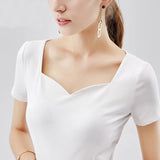 Square Collar Puff Sleeve T-shirt for Summer Spring Red Atchwork Slim Women Shirt Tops Harajuku Korean Women's