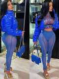 Sexy See Through Mesh Leggings Women Trend Striped Patchwork Briefs Waistband Fitness Pencil Trousers Female