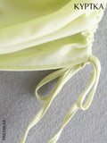 Women Fashion With Tied Pleated Satin Mini Dress Vintage Backless Zipper Adjustable Thin Straps Female Dresses