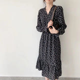 Zingj Ripe Wind Small White Dress Covers The Belly Dress Foreign Style Dress French Grandiflorum Retro Autumn High Waist Hepburn Floral Skirt-Outfit