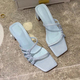 Slippers Sexy High Heels Outdoor Slides Women Summer Shoes Sandals Heels Female Square Toe Slipper Designer Brand
