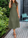 Summer Pleated Dress Women Long Party Dress Ladies Flying Sleeve Fashion Casual A Line Dress For