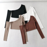 Zingj Trendy Women's Wear Machine Short Sloping Shoulder Long-Sleeved T-Shirt Women's INS Fashion Irregular Bottomed