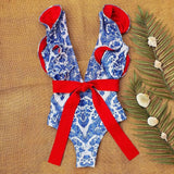 Off The Shoulder Ruffle One Piece Swimsuit 2021 New Swimwear Women Swimsuit Deep-V Bathing Suits Beach Wear Swim