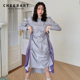 Gradient Purple High Fashion Ruched Dress Long Sleeve Cut Out A Line Long Midi Puff Sleeve Dress Autumn Clothes