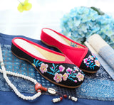 Zingj Summer National Wind Contrast Color Hot Diamond Embroidered Bag Toe Round Head Outside Wear Cool Slippers Women's