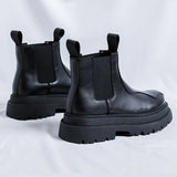 Zingj New Vintage Niche Black Leather Boots Chimney Boots Men's Thick Platform Raised Sleeve Tide Boots