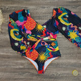 High-Waisted Split Long-Sleeved Swimsuit Women 2025 New Sexy Dew Back Cross-Tie With Deep V