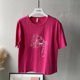 2021 Summer Abstract Character T-shirts Women Cotton Tops Tee Short Sleeve Printing