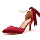 Cm Medium Heel Sandals Fine Heel Water Drill Beaded Sandals Simulation Silk Wedding Banquet Dress Shoe Tips Sandals