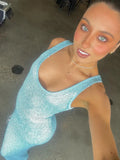 U Neck Shiny Bright Silk Suspender Dress Women Sexy Sleeveless Knitted Dresses 2024 Summer Chic Female Party