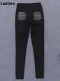 Spring Autumn Fitted Black Soft Stretchy Pu Leather Pencil Pants Leggings Women High Waist Elegant Bottoms 2023