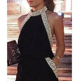Glitter Patchwork Wide Leg Pants Jumpsuit Halter Sleeveless Pocket Jumpsuit Sexy Long Rompers Elegant Womens Party