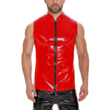 Zingj Men's Mirror PU Bright Leather Vest Slim Leisure Waterproof Stand Collar Without Ff Vest No