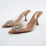 Zingj Large Size Sandals Women's Summer New Transparent Rhinestone Pointed Sexy High Heel Fashion Women's