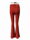 Lace Up Stretch Flare Leg Pants- Outfit