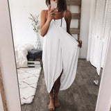 Summer Sexy Spaghetti Straps Women's Maxi Dress 2020 Fashion Solid Sleeveless Beach Split Robe Lady Midi Dress Plus