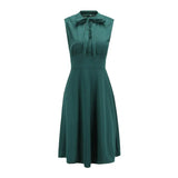 2022 Women Casual Dress Retro Vintage Solid Party Sundress 50s 60s Red Green Black Blue A Line Swing Tunic Midi