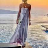 Off Shoulder Party Long Dress Fashion Women Satin Swing Loose Dress 2022 Chic Boho Sleeveless Chest Wrap Beach