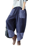 Printed Patchwork Cotton Linen Wide-leg Loose