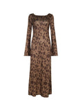 Vintage Print Trumpet Sleeve Maxi Dress- Outfit