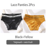 2PCS/Set Lace Women's Panties Sexy Transparent Middle Waist Panties For Women Hollow Out Lingerie Female Pantys