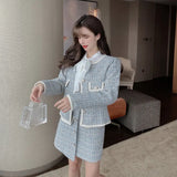 2023 Autumn Winter Plaid Floral Elegance Blazer Pencil Skirt Luxury 2 Piece Matching Outfit Women's Clothing High