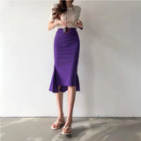 Sexy Elegant Office Lady Bodycon High Waist Skinny Ruffles Female Midi Wear To Work