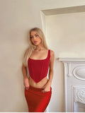 Mesh Square Neck Corset Top-Outfit