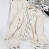 Women Stylish Suit Lady Chic V Neck Zipper Long Sleeve Coats Causl Long Pants Solid Knitting 2 Piece Set Autumn Winter