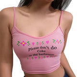 Women Strappy Cotton Letter Print Tank Tops Vest Summer Sexy Short Crop Tops Camis Tees Tops