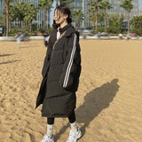 Women's Cotton Coat Mid-Long Winter Casual Jacket Loose Plus Velvet Drawstring Zipper Hooded Warm Overcoat Parkas