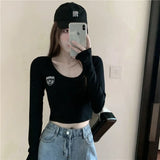Sweaters Women's Long Sleeve Short White Color Inner Wear Slim Round Neck Tight Black Sexy Navel Early Spring