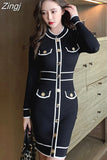 Sweater Mini Striped Dress Women Long Sleeve Ladies Dresses Autumn 2023 Korean Sexy Club Elegant Woman bodycon